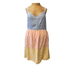 Cynthia Rowley‎ 100% Linen Colorblock Dress | Size L | Cottagecore Sundress